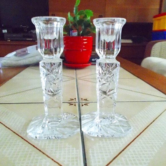 NWOT Pinwheel crystal 6" candleholders - Picture 1 of 2